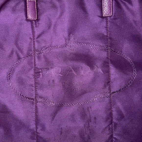 PRADA original purple Tessuto Canapa Logo Large Tote. nylon/Saffiano leather